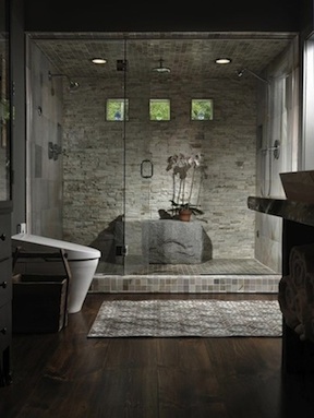 Natural tile warms up shower